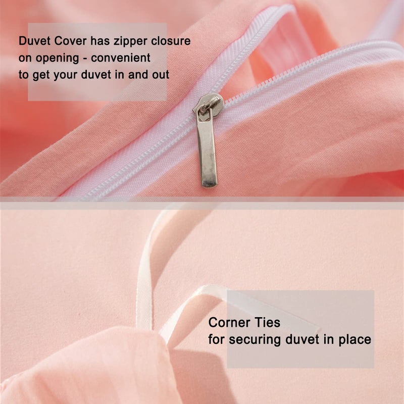 IHOUSTRIY Duvet Cover Full Size 100% Washed Microfiber 3pcs Bedding Duvet Cover Set  Pom Poms Fringe Solid Color Soft and Breathable with Zipper Closure & Corner Ties (Peach Pink  Full) - Image 4